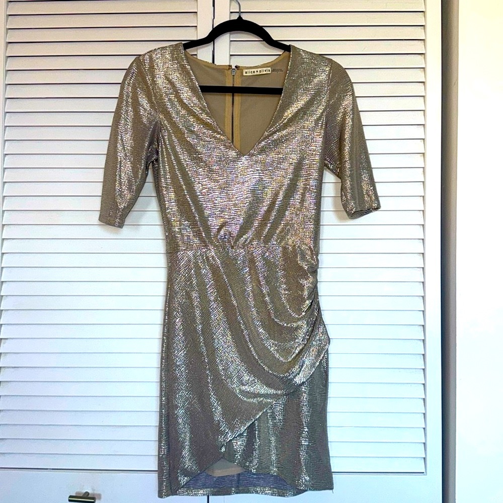 Alice + Olivia Silver Metallic Dress Size 4